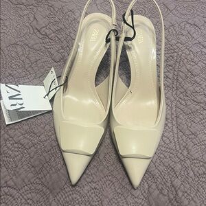 Zara Cream Pointed Slingback Heels